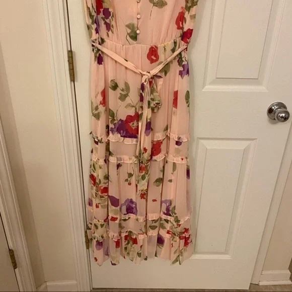 Lauren Ralph Lauren Floral Crinkled Georgette Dress in Pink/Sage/Multi - Picture 7 of 12